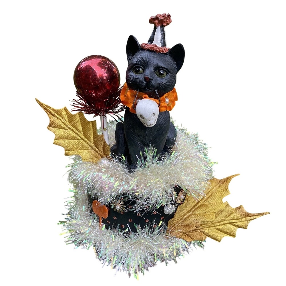 Vintage Halloween Assemblage Black‎ Cat Bethany Lowe Figure Candy Jackolantern